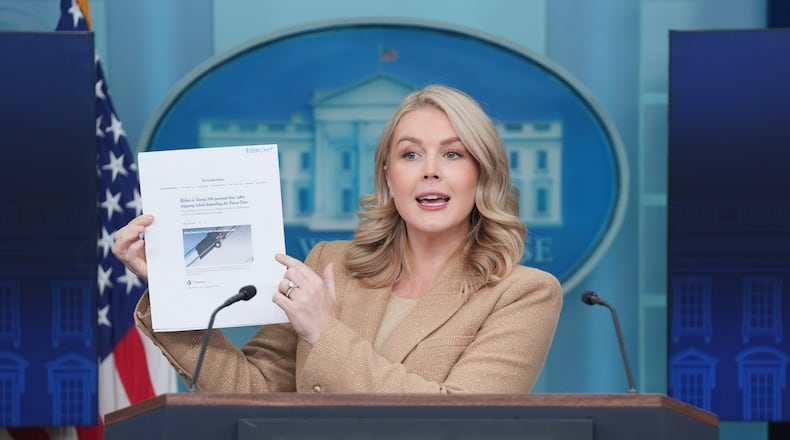 White House press secretary Karoline Leavitt speaks during a press briefing at the White House, Monday, Dec. 1, 2025, in Washington. (AP Photo/Evan Vucci)