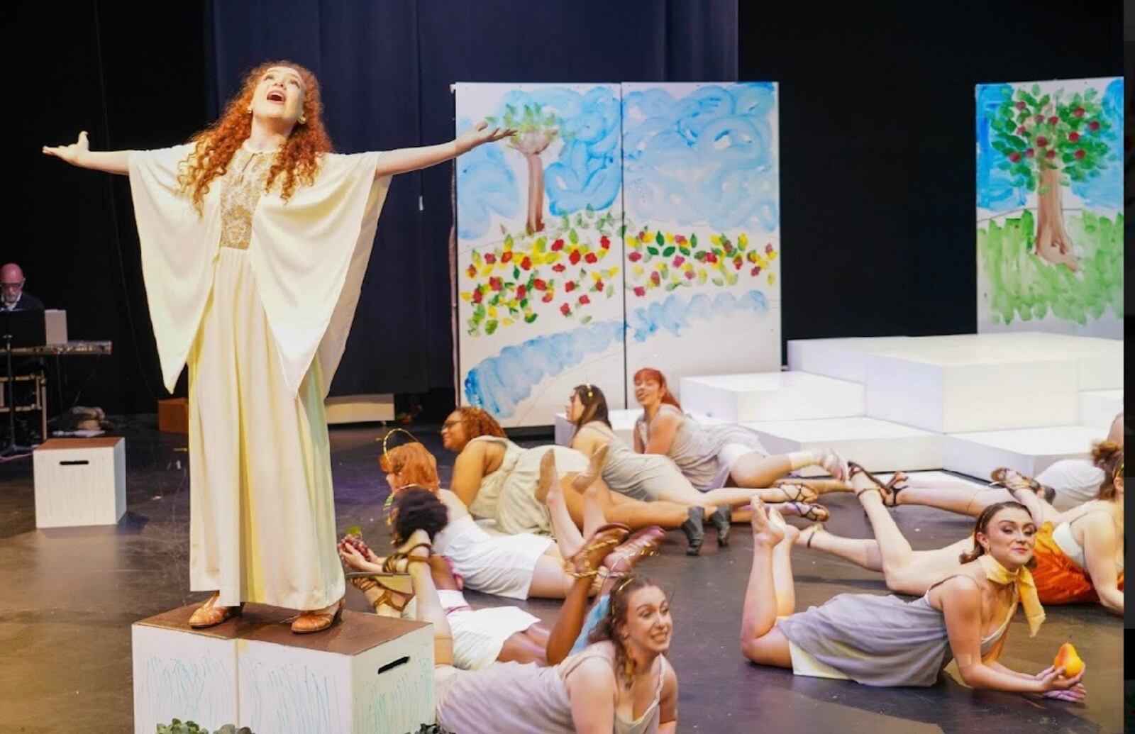 Emma Kopec (Eve) and the cast of Wright State University's production of "The Apple Tree." Photo courtesy of Wright State Theatre