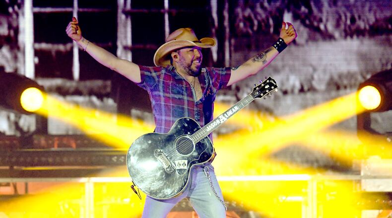 INDIO, CALIFORNIA - APRIL 28: Jason Aldean performs onstage during the 2019 Stagecoach Festival at Empire Polo Field on April 28, 2019 in Indio, California. (Photo by Kevin Winter/Getty Images for Stagecoach)
