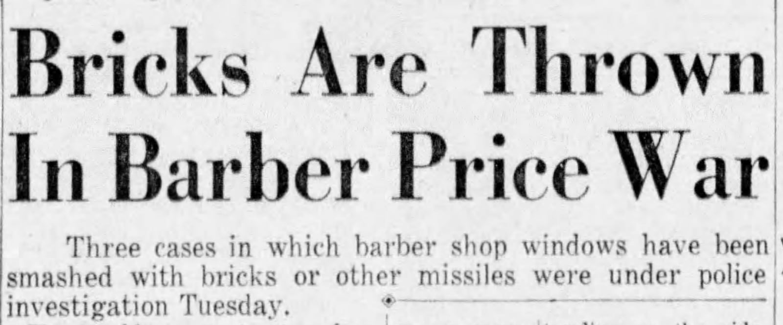 A Dayton Daily News headline from 1950 during the "Barber Price War." DAYTON DAILY NEWS ARCHIVES.