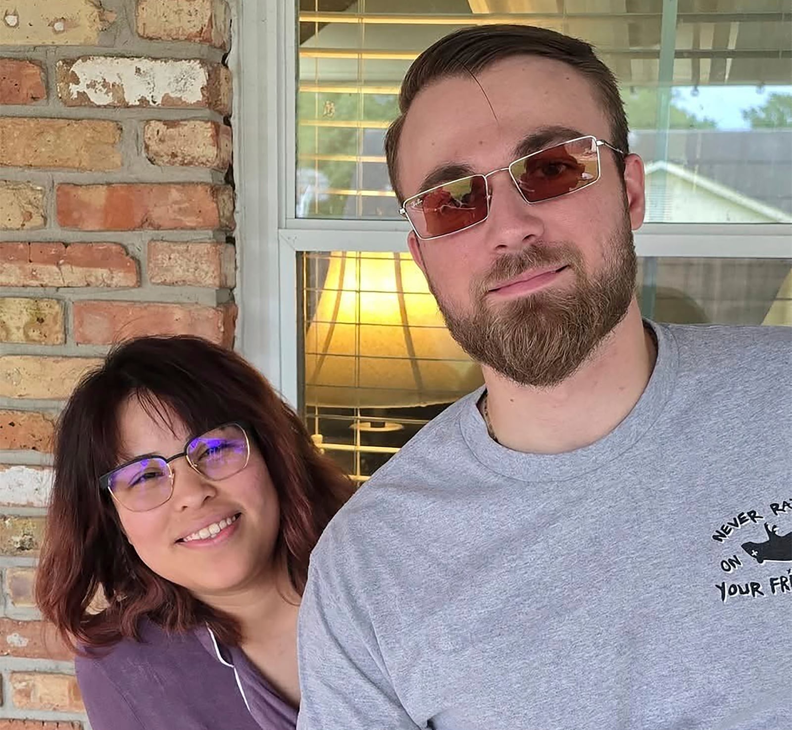 Adrian Clouatre takes a selfie of himself and his wife Paola, on May 26, 2024 in Baton Rouge, La. (Adrian Clouatre via AP)