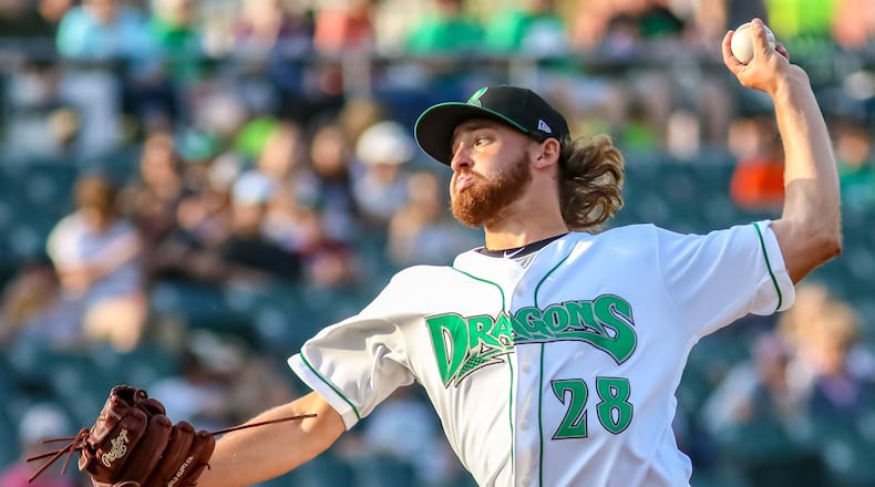 Findlay native and former Ohio State University pitcher Connor Curlis picked up his first victory of the season as the Dayton Dragons beat the Lansing Lugnuts 8-1 on Tuesday night at Fifth Third Field, snapping a six-game losing streak. CONTRIBUTED PHOTO BY MICHAEL COOPER