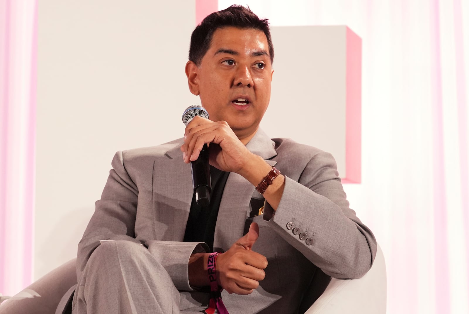 Imran Ahmed with the Center for Countering Digital Hate, speaks at The Elevate Prize Foundation's Make Good Famous Summit, Tuesday, May 13, 2025, in Miami Beach, Fla. (AP Photo/Marta Lavandier)