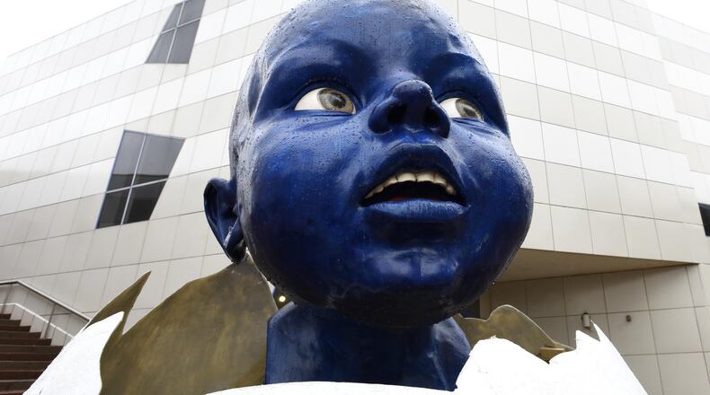 The sculpture “Hatched Baby” by German artist Wolfgang Auer was installed for several months from 2015-16 outside the Fitton Center for Creative Arts in Hamilton.