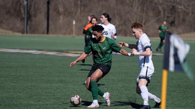 Wright State's Joe Kouadio (left) against Oakland earlier this season. Joseph Craven/Wright State Athletics