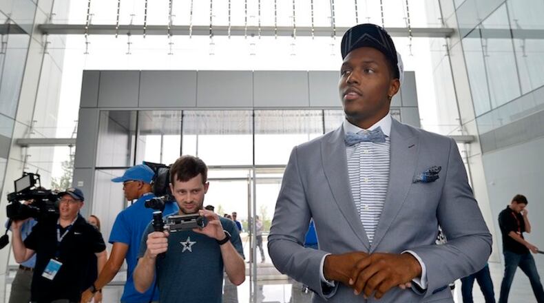 Vidauntae "Taco" Charlton, the Dallas Cowboys' first-round selection, 28th overall, arrives at Ford Center at The Star in Frisco, Texas, on Friday, April 28, 2017. (Max Faulkner/Fort Worth Star-Telegram/TNS)