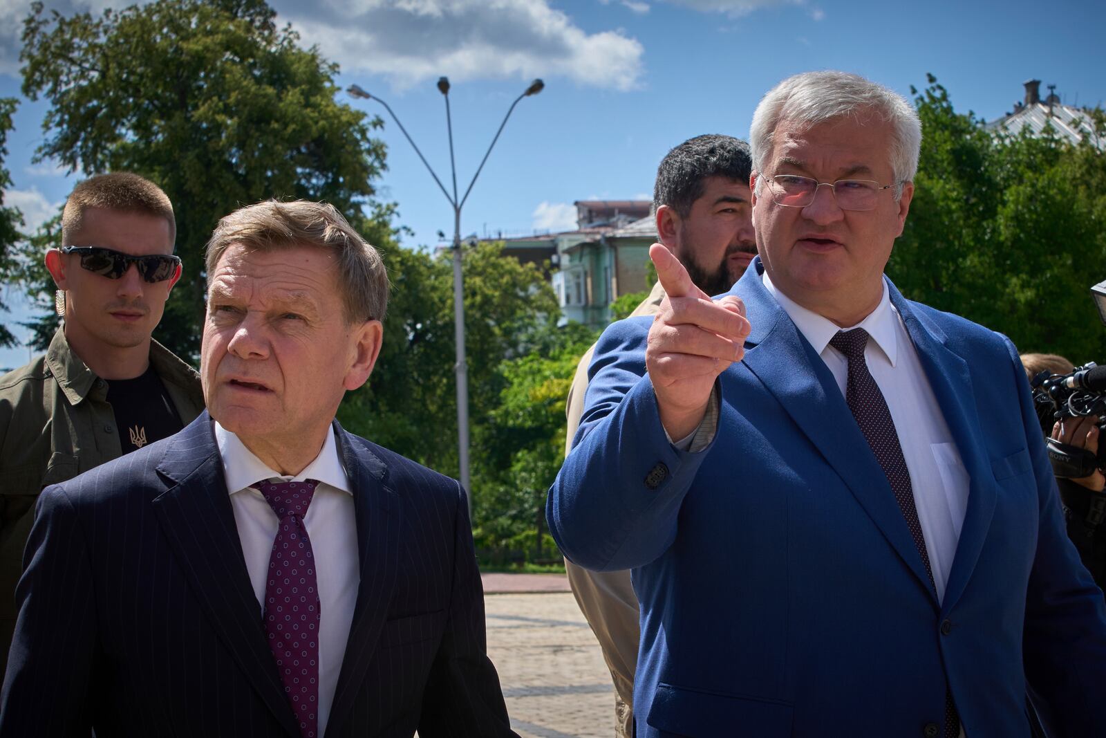 German Foreign Minister Johann Wadephul, left, and Ukrainian Foreign Minister Andrii Sybiha talk during their meeting in Kyiv, Ukraine, Monday, June 30, 2025. (AP Photo/Efrem Lukatsky)
