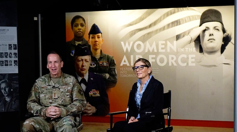 Lt. Gen. Shaun Morris and Kathy Watern provided the opening remarks for the Air Force Life Cycle Management Center’s virtual Women in Acquisition event in August 2021. AIR FORCE PHOTO/TY GREENLEES