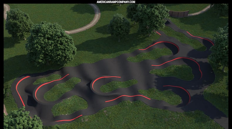 A rendering of a section of the proposed Dayton Bike Yard, the city's first bike park. CONTRIBUTED