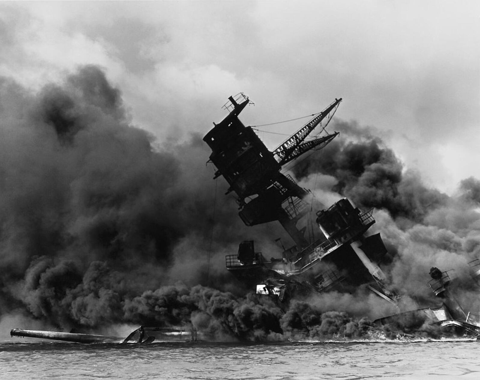The USS Arizona burning after the Pearl Harbor attack.