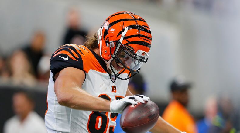 ATLANTA, GA - SEPTEMBER 30: Tyler Eifert #85 of the Cincinnati Bengals celebrates a touchdown during the first quarter against the Atlanta Falcons at Mercedes-Benz Stadium on September 30, 2018 in Atlanta, Georgia. (Photo by Kevin C. Cox/Getty Images)