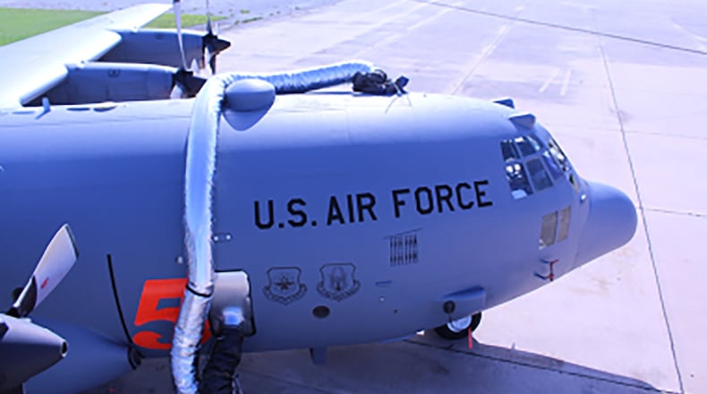 Decontamination using the Joint Biological Agent Decontamination System on a C-130 airplane interior is performed to extinguish mold. (Courtesy photo)