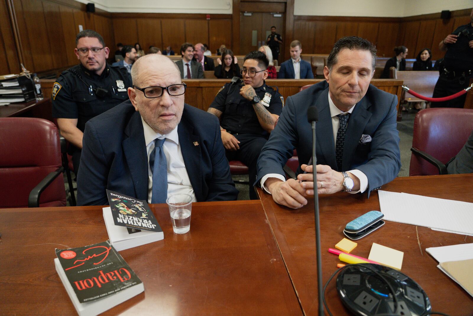 Harvey Weinstein appears in Manhattan Criminal Court for the third day of jury selection in his retrial, Thursday, April 17, 2025 in New York. (Steven Hirsch /New York Post via AP, Pool)