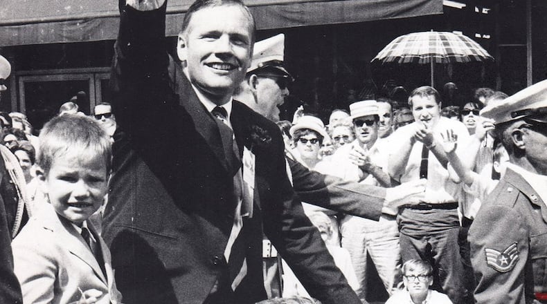 Neil Armstrong waves to the crowd during a parade through Wapakoneta, his hometown, on Sept. 6, 1969 celebrating the historic moon landing. DAYTON DAILY NEWS / WRIGHT STATE UNIVERSITY SPECIAL COLLECTIONS