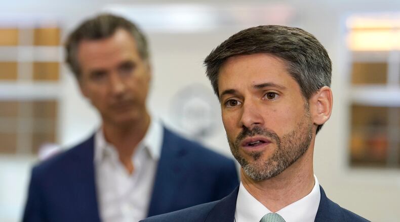 FILE - San Jose Mayor Matt Mahan speaks in Sacramento Calif., March 16, 2023. (AP Photo/Rich Pedroncelli, File)