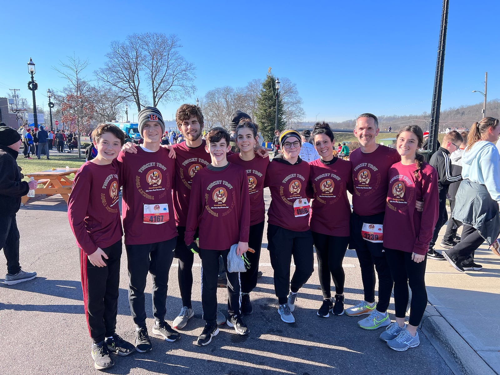 The Paulson family at the Miamisburg Turkey Trott in 2022. Left to Right Connor Paulson, Jack Paulson, Quentin Konya, Sebastian Konya, Isabella Konya, Giovanna Baker, Erica Paulson, Scott Paulson, Kate Paulson
CONTRIBUTED