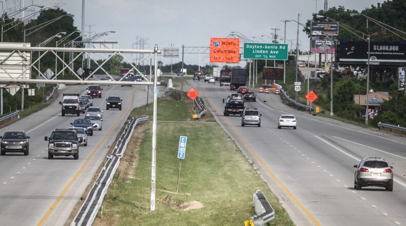 U.S. 35 will expand to three lanes each direction in eastern Montgomery County. This is the view from the Woodman Drive bridge looking east. JIM NOELKER/STAFF
