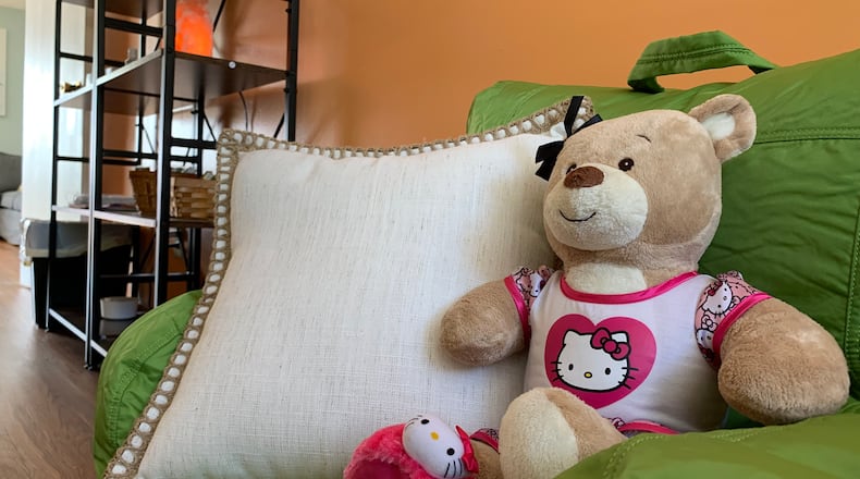 A teddy bear in sits in a stuffed chair at Greene County Juvenile Assessment Center.
