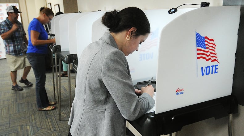 FILE - Maddie Logan pictured voting July 28, 2023 at the Miami County board of elections office in Troy. MARSHALL GORBY\STAFF FILE