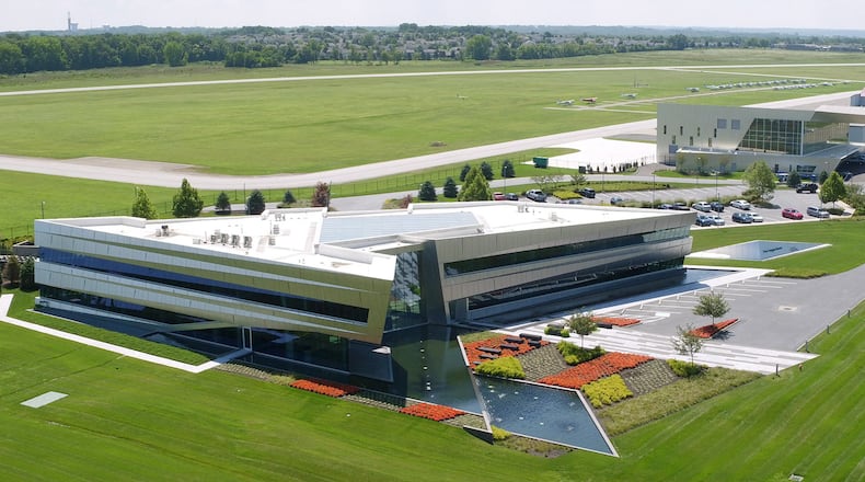 The Connor Group in Miami Twp. has built a new hangar on the Dayton-Wright Brothers Airport for its flight department next to its corporate headquarters at the corner of Austin Boulevard and Springboro Pike.   TY GREENLEES / STAFF