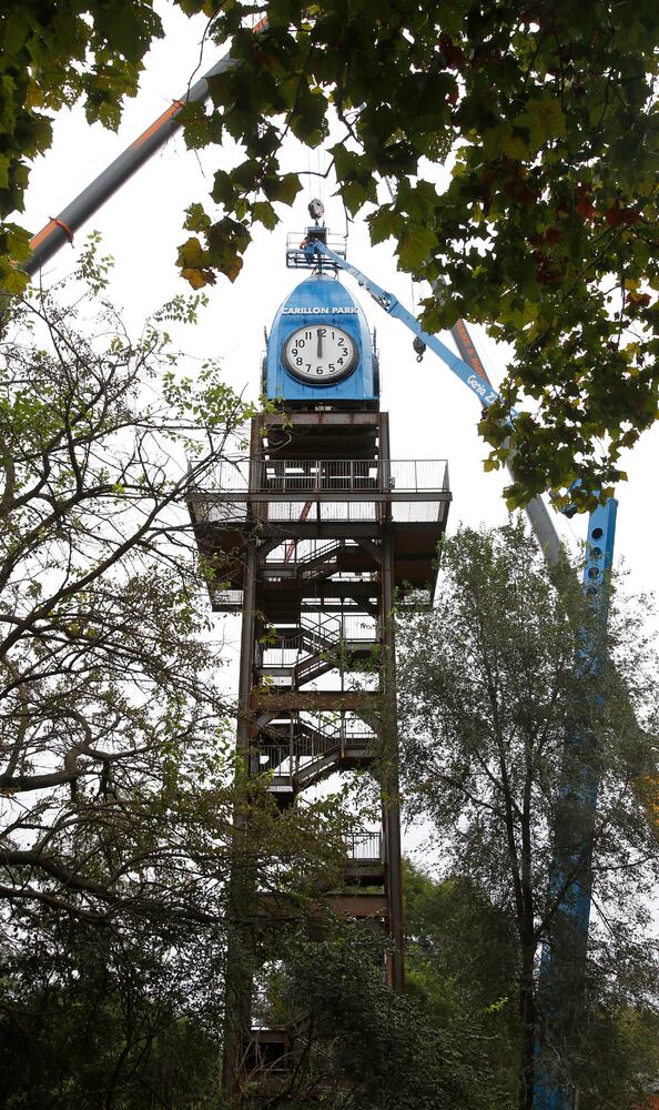 Iconic Dayton clock visible from I-75 again
