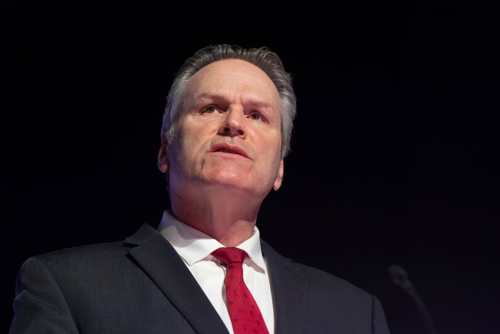 Alaska Gov. Mike Dunleavy speaks during the annual Alaska Sustainable Energy Conference on Tuesday, June 3, 2025, in Deadhorse, Alaska. (AP Photo/Jenny Kane)