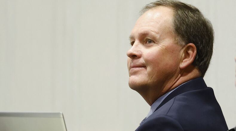 The criminal trial of Butler County Auditor Roger Reynolds, pictured, is starting in Butler County Common Pleas Court super courtroom with visiting Judge Daniel Hogan presiding Monday, Dec. 12, 2022 in Hamilton. NICK GRAHAM/STAFF