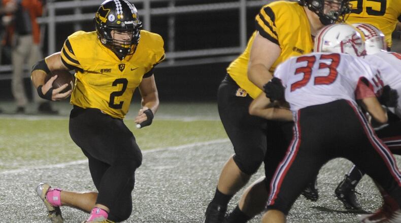 Sidney RB Isaiah Bowser. Sidney defeated visiting Tippecanoe 49-42 in a Week 7 GWOC American North high school football game on Thursday, Oct. 5, 2017. MARC PENDLETON / STAFF