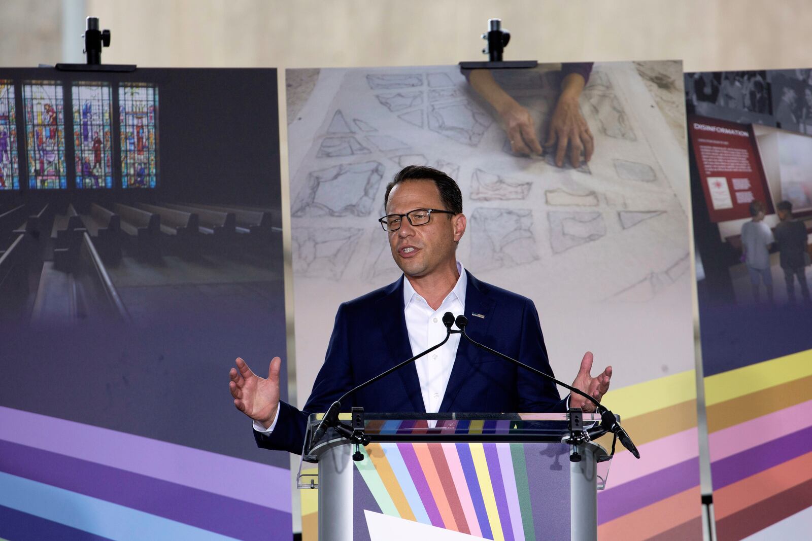FILE - Pennsylvania Governor Josh Shapiro speaks during the groundbreaking ceremony for the new Tree of Life complex in Pittsburgh, June 23, 2024. (AP Photo/Rebecca Droke, File)