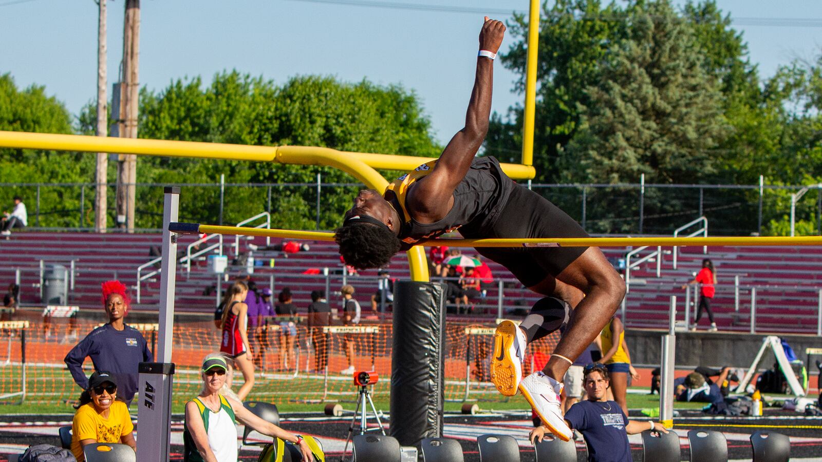 Centerville junior Sopuluchi Anosike didn't clear this jump but he did clear 6-4 to finish second and advance to state at Friday's Division I region meet at Wayne High School. Jeff Gilbert/CONTRIBUTED