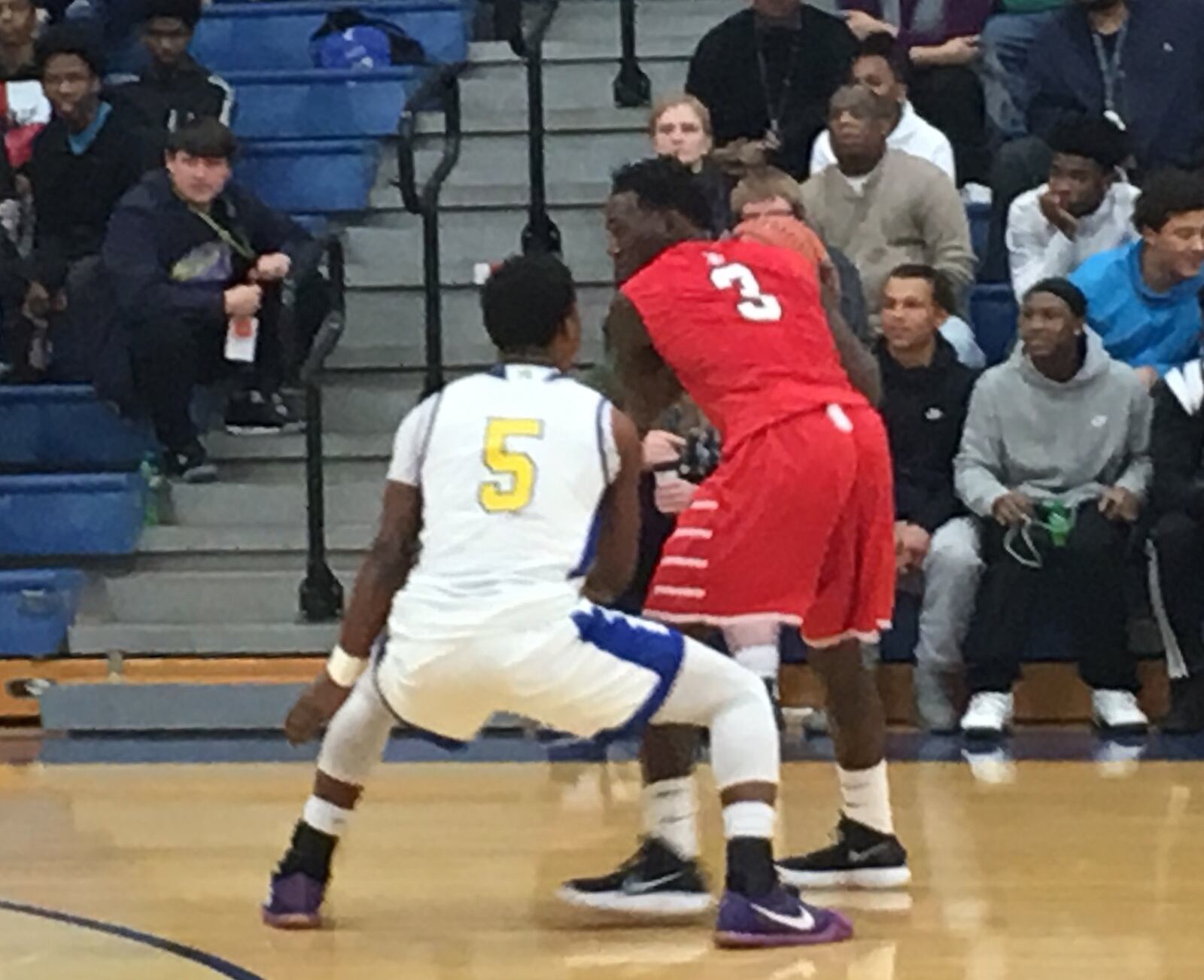 Fairfield’s Tink English (3) is pressured by Northwest’s Dae’mon Cherry during Tuesday night’s game in Colerain Township. The host Knights won 58-44. RICK CASSANO/STAFF