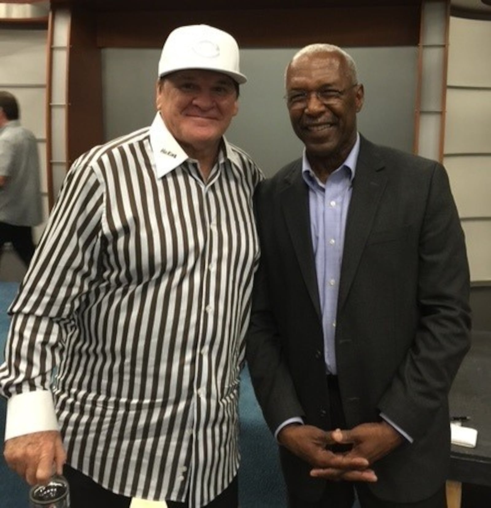 Sportswriter Terence Moore poses for a photo with Pete Rose during the fall of 2015 when he was serving as a visiting professor of journalism at his alma mater, Miami University. CONTRIBUTED PHOTO