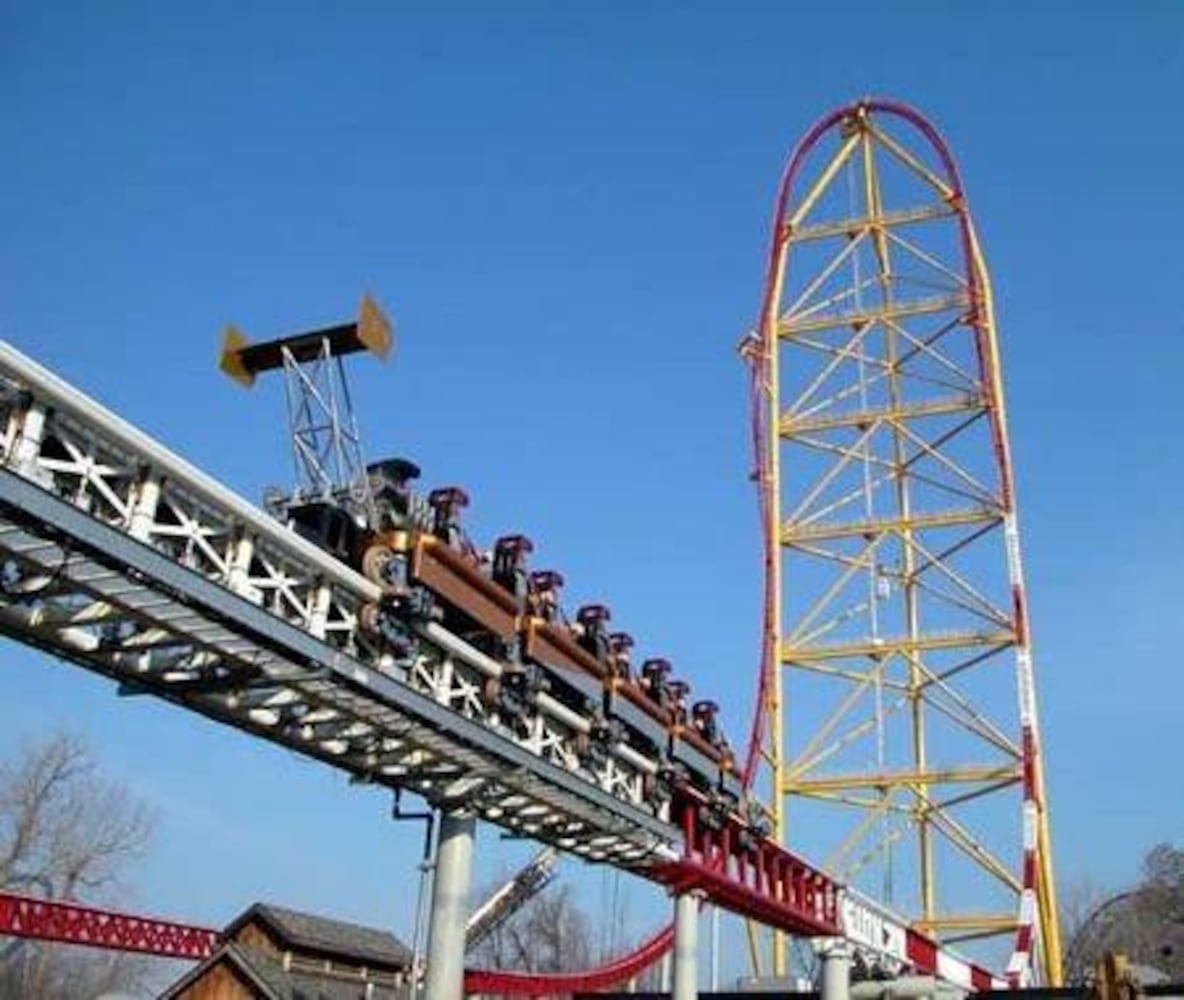 Kingda Ka's arch rival, the Top Thrill Dragster was the first "Strata Coaster", loosely defined as a complete circuit coaster that is over 400 feet tall. Located at Cedar Point Amusement Park in Sandusky, Ohio, USA, it reaches speeds of up to 120 miles per hour and when it first debuted in 2003, it set three new records: tallest, fastest and steepest drop on a rollercoaster; all of them later claimed by the Kingda Ka.