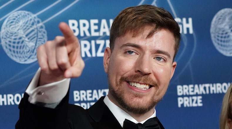 FILE - Jimmy Donaldson, who goes by the online alias MrBeast, arrives at the 11th Breakthrough Prize Ceremony on Saturday, April 5, 2025, in Los Angeles. (Photo by Jordan Strauss/Invision/AP, File)