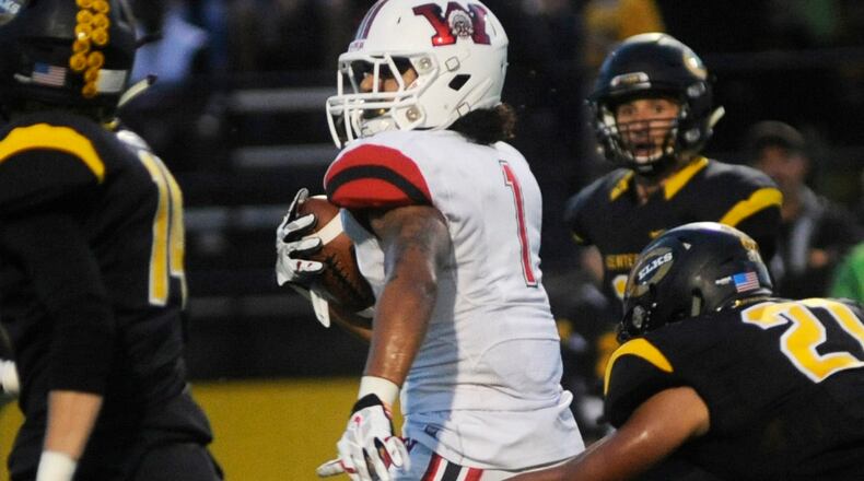 Wayne’s Matt Wilcox breaks free into the secondary. Wayne defeated host Centerville 45-8 in a GWOC National East Division Week 6 game on Friday, Sept. 30, 2016. MARC PENDLETON / STAFF