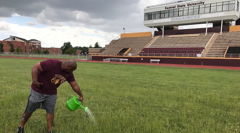 New Central State University football coach Bobby Rome works on the field at McPherson Stadium this week. Tom Archdeacon/CONTRIBUTED