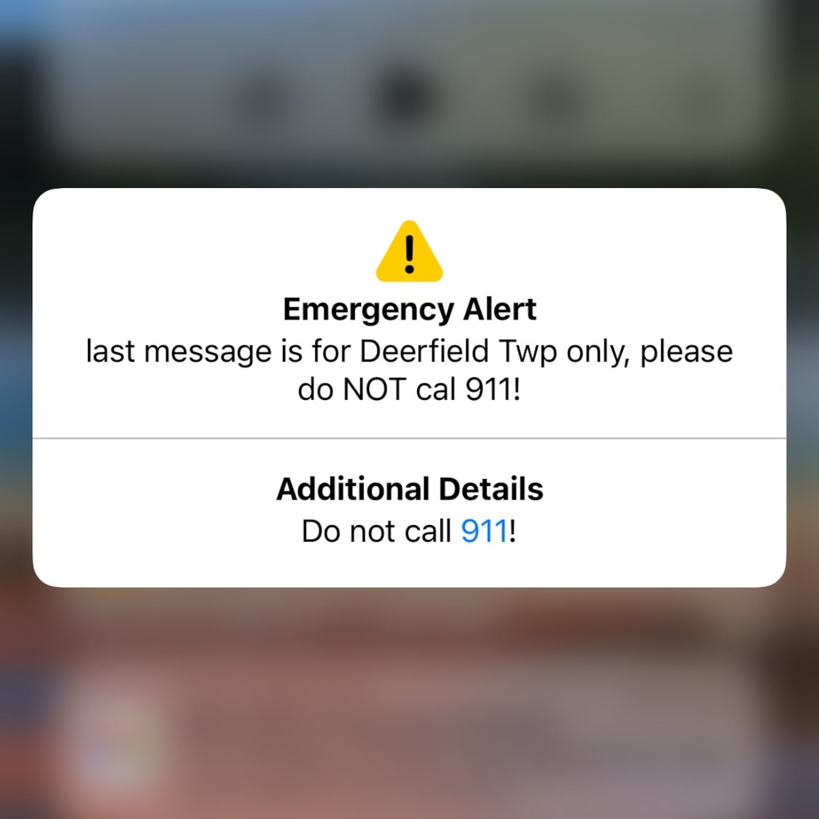 The Warren County Sheriff's Office sent another text to residents with more details, clarifying the shelter in place was being held due to an active incident in the Landen area of Deerfield Twp. CONTRIBUTED PHOTO