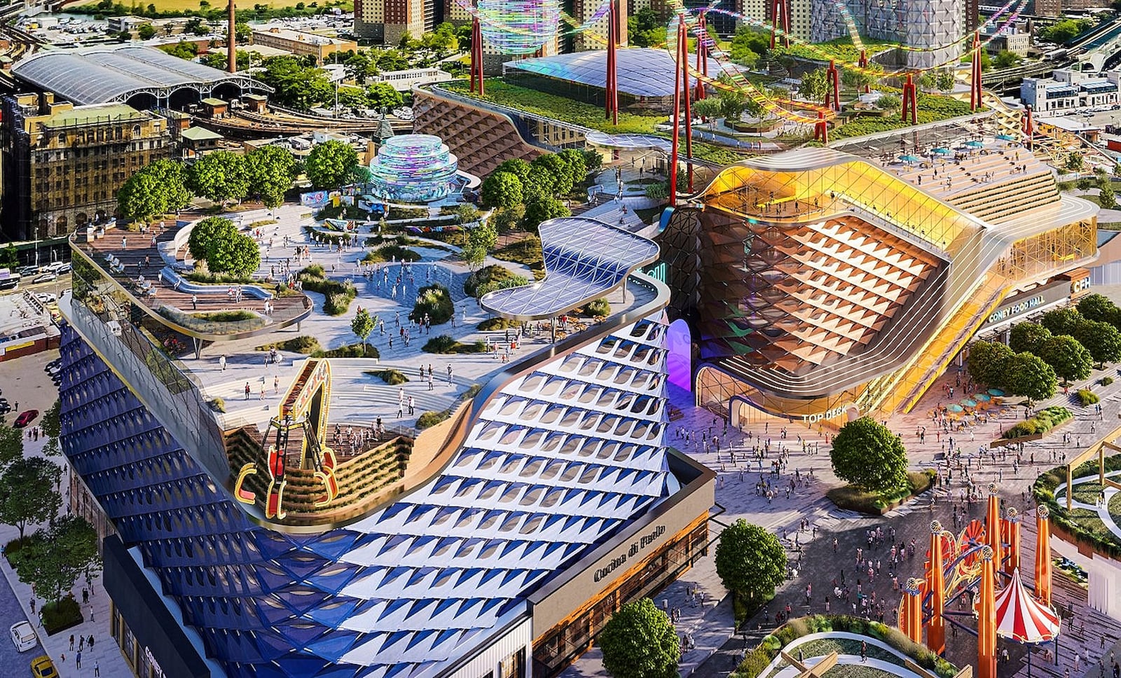 This image rendering from FX Collaborative and Neoscape, Inc. shows the proposed casino "The Coney", in the Coney Island section of the Brooklyn borough of New York. (FX Collaborative and Neoscape Inc. via AP)