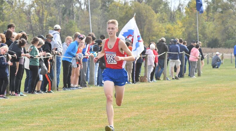 Carroll junior Kevin Agnew won the Division II district cross country championship at Cedarville on Saturday. Greg Billing / Contributed
