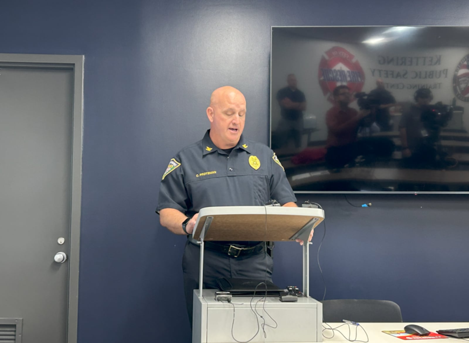 Kettering police Chief Christopher Protsman provided an update on a SWAT standoff on Mini Court Tuesday, June 17, 2025. Human remains were found at the home while detectives were searching it. JEREMY KELLEY/STAFF