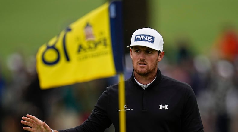FILE - Mito Pereira, of Chile, waves after making a putt on the 18th hole during the third round of the PGA Championship golf tournament at Southern Hills Country Club, Saturday, May 21, 2022, in Tulsa, Okla. (AP Photo/Sue Ogrocki, File)