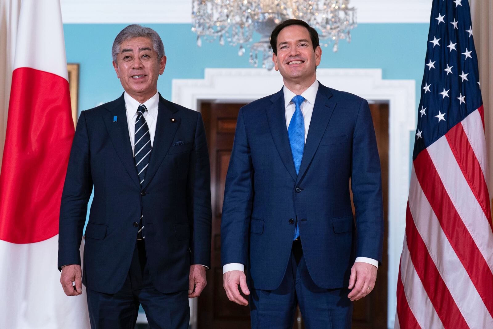 FILE - Secretary of State Marco Rubio, right, and Japanese Foreign Minister Iwaya Takeshi posses for a photo before a bilateral meeting at the State Department in Washington, Tuesday, July 1, 2025. (AP Photo/Jose Luis Magana, File)