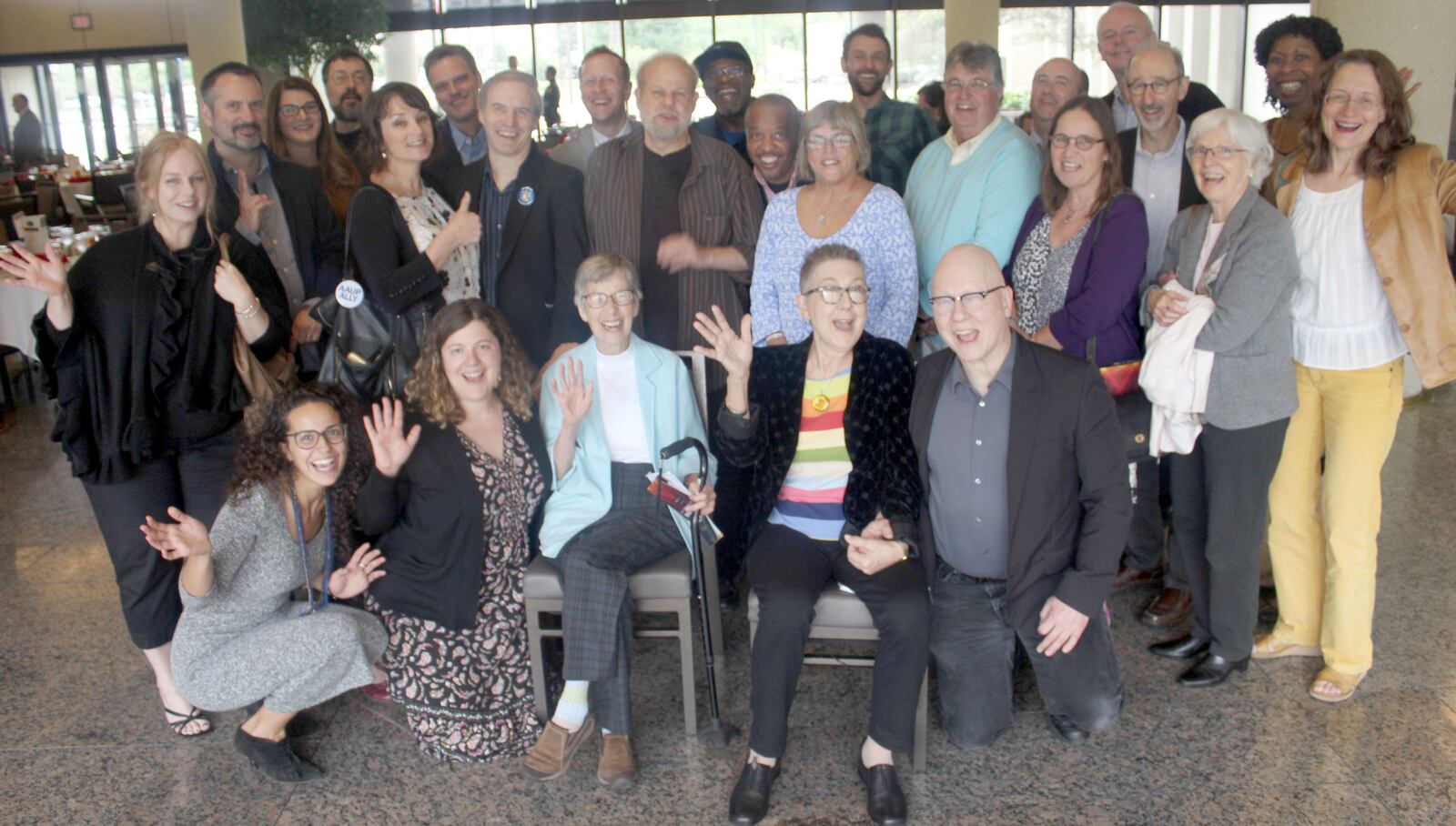 Filmmaker Julia Reichert (center in striped shirt) and her supporters, at the Dayton Region's Walk of Fame Luncheon.