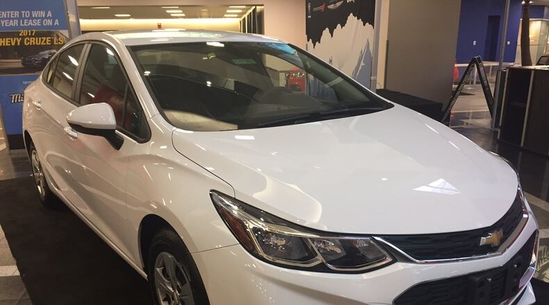 A two-year lease of this 2017 Chevrolet Cruze LS will be given away at the 2017 Dayton Auto Show, Feb. 23-26 inside the Dayton Convention Center. Photo by Amy Rollins