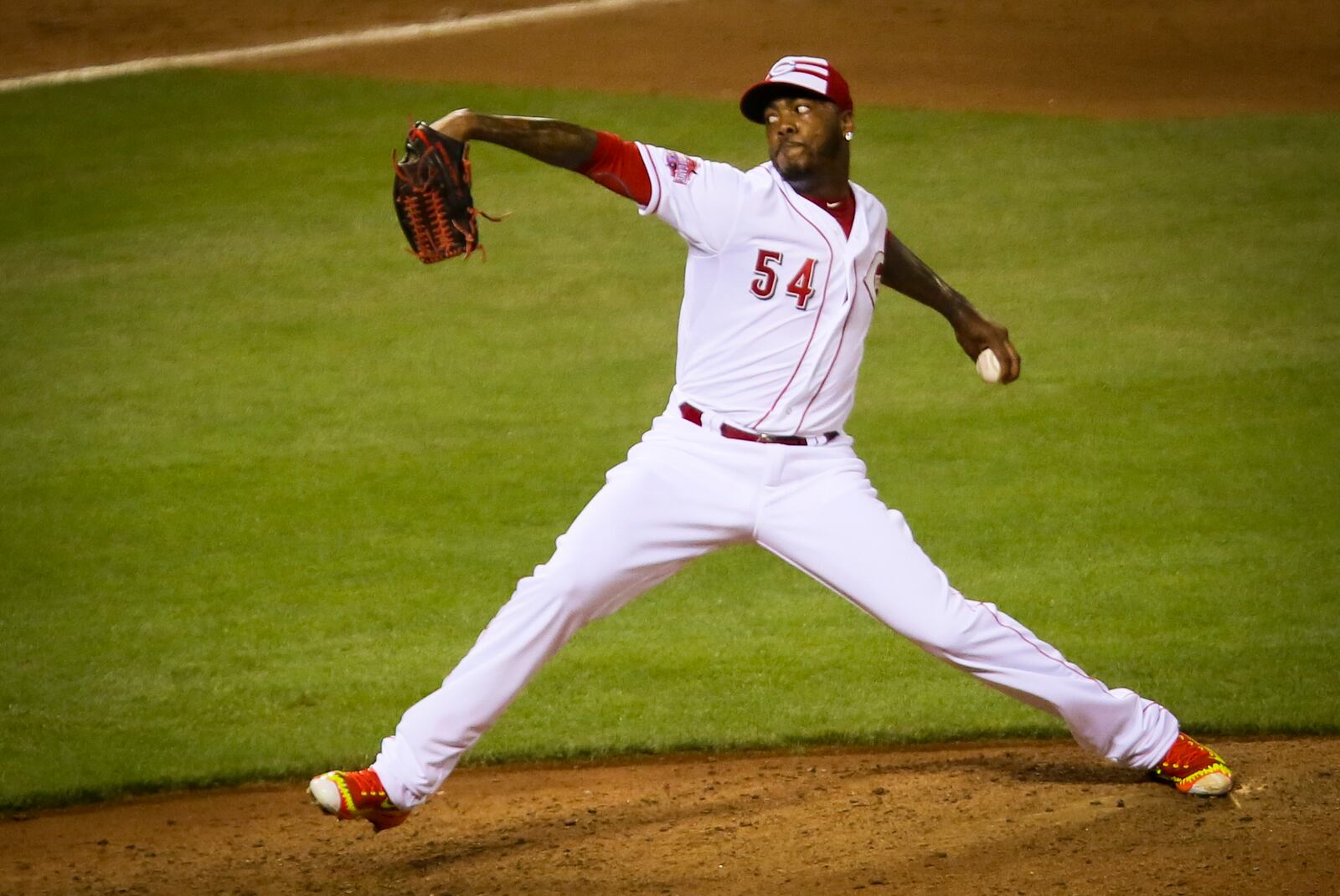 Cincinnati Reds pitcher Aroldis Chapman stuck out all three batters he faced during the 86th All-Star game held at Great American Ballpark, Tuesday, July 14, 2015. GREG LYNCH / STAFF