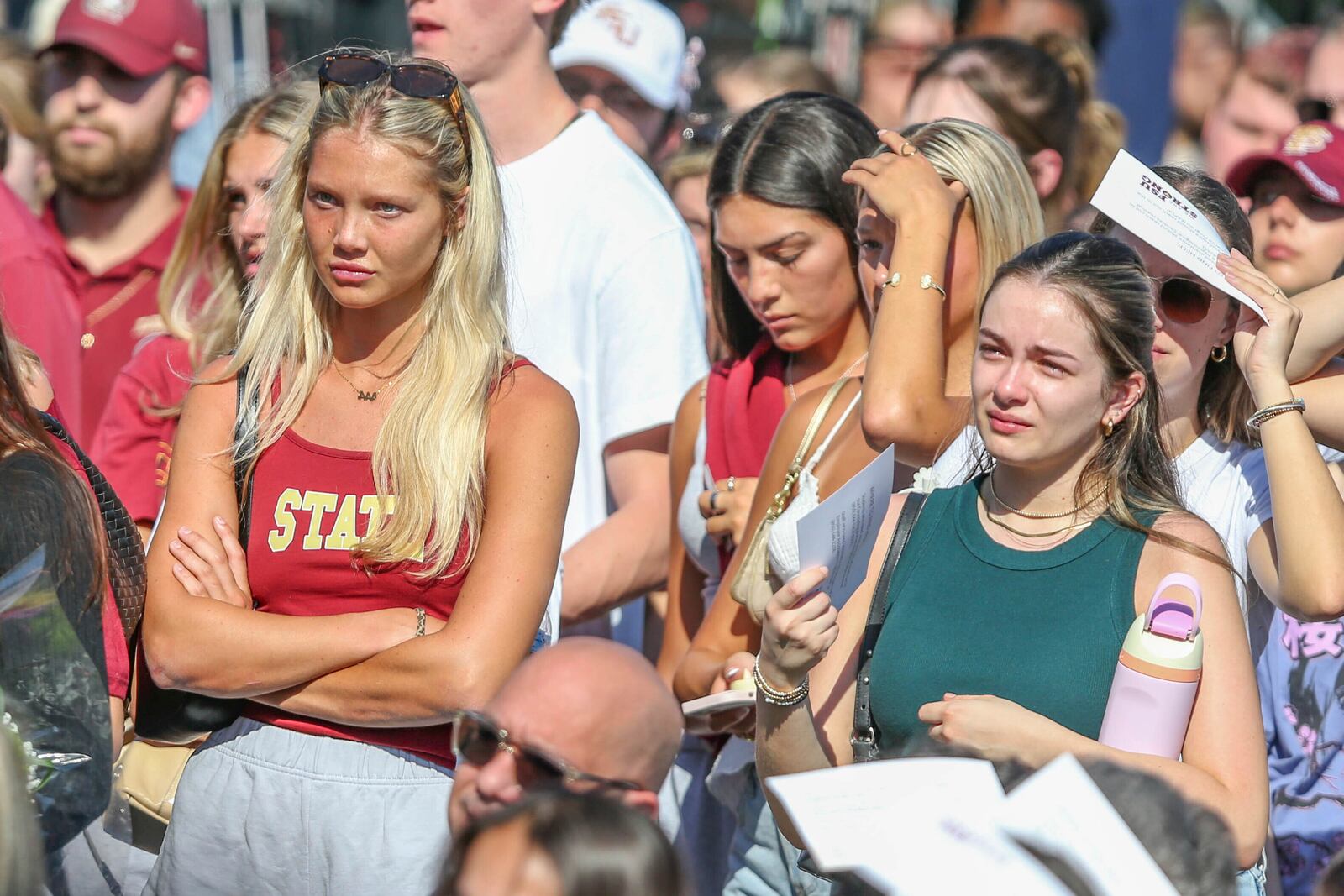 The day after an active shooter on campus Florida State held a vigil on campus at Langford Green, Tallahassee, Fla., Friday, April 18, 2025. (AP Photo/Gary McCullough)