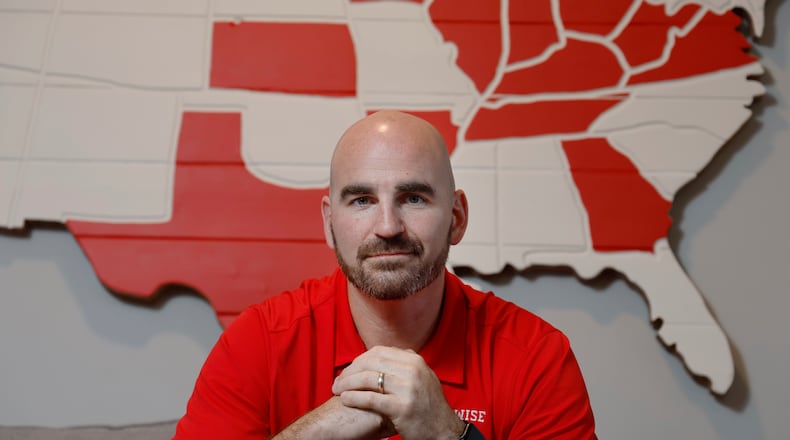 Joel Penton, founder and CEO of LifeWise Academy, poses at LifeWise Academy offices Thursday, May 30, 2024, in Hilliard, Ohio. The Ohio-based Christian nonprofit that organizes off-campus Bible classes for public school students has taken off in Indiana since the state passed legislation forcing school districts to comply. (AP Photo/Jay LaPrete)