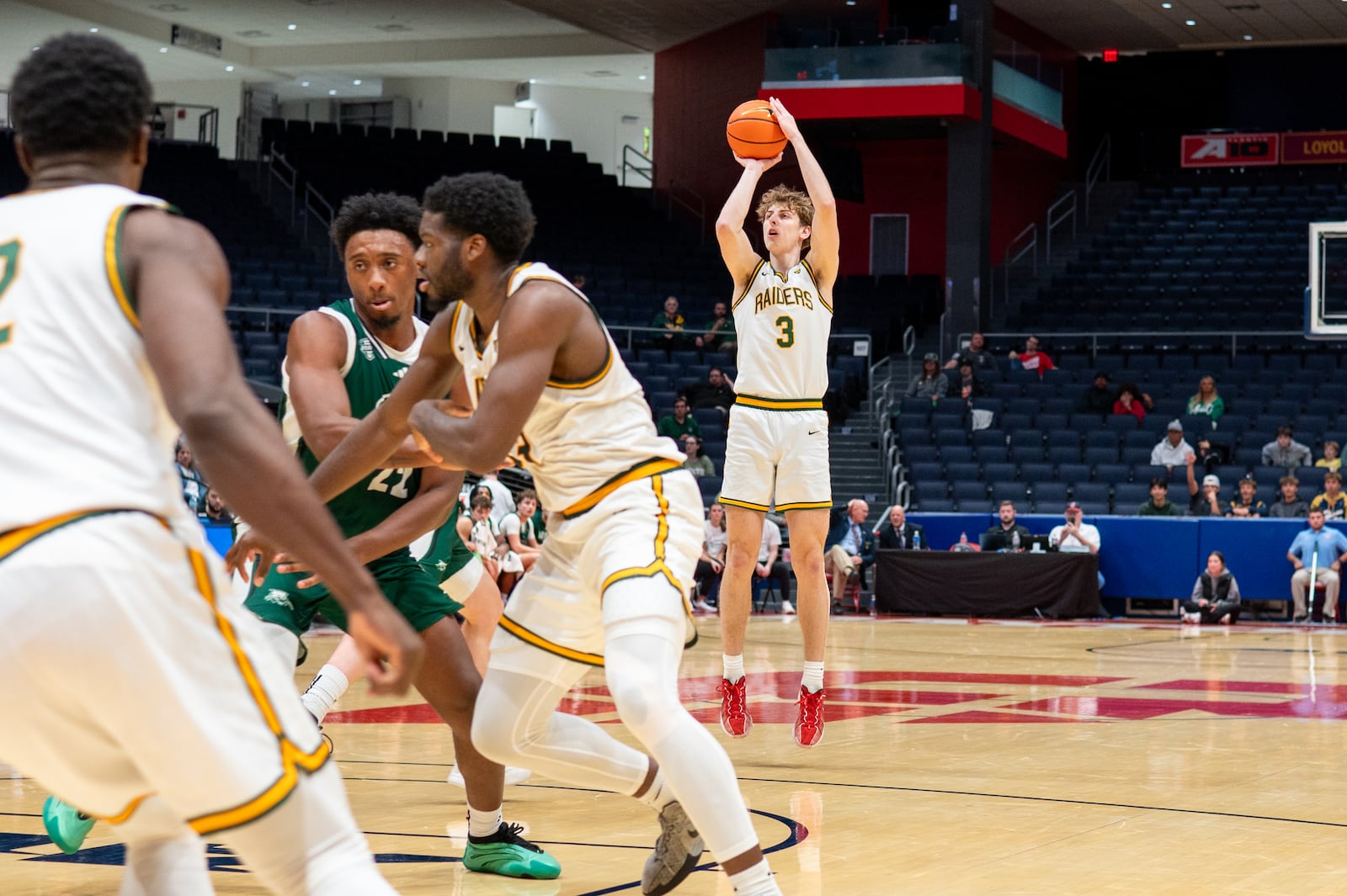 Wright State University Dominic Pangonis shoots the ball during their preseason game against Ohio University on Monday, Oct. 20 at UD Arena. The Raiders beat the Bobcats 63-57. WRIGHT STATE ATHLETICS / CONTRIBUTED PHOTO