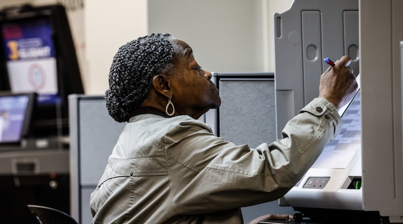 Pat Hill cast her early ballot at the Montgomery County Board of Elections Thursday morning April 28, 2022 on West Third St. JIM NOELKER/STAFF