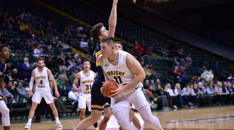 Wright State’s Loudon Love looks to drive to the hoop during Tuesday night’s game vs. Cedarville at the Nutter Center. Joseph Craven/CONTRIBUTED